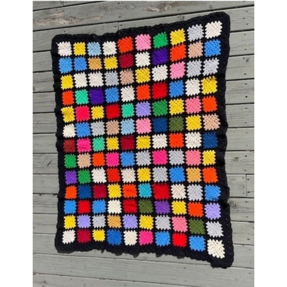 Handmade Crochet Granny Square Blanket Multi Color Patchwork Retro‎ Afghan Throw - Picture 3 of 9